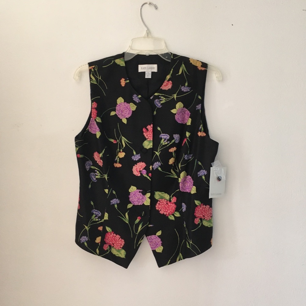 NWT Black Silk Vest with Carnations